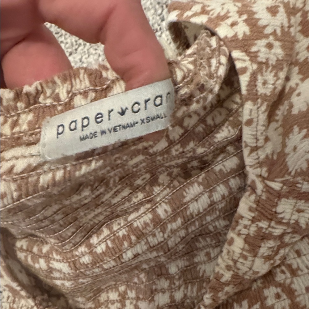 Paper Crane Floral Smocked Puff Sleeve Top XS – Brown & Cream Daisy Print - Picture 2 of 3